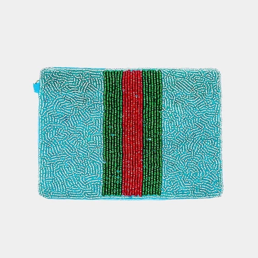 Color block seed beaded pouch